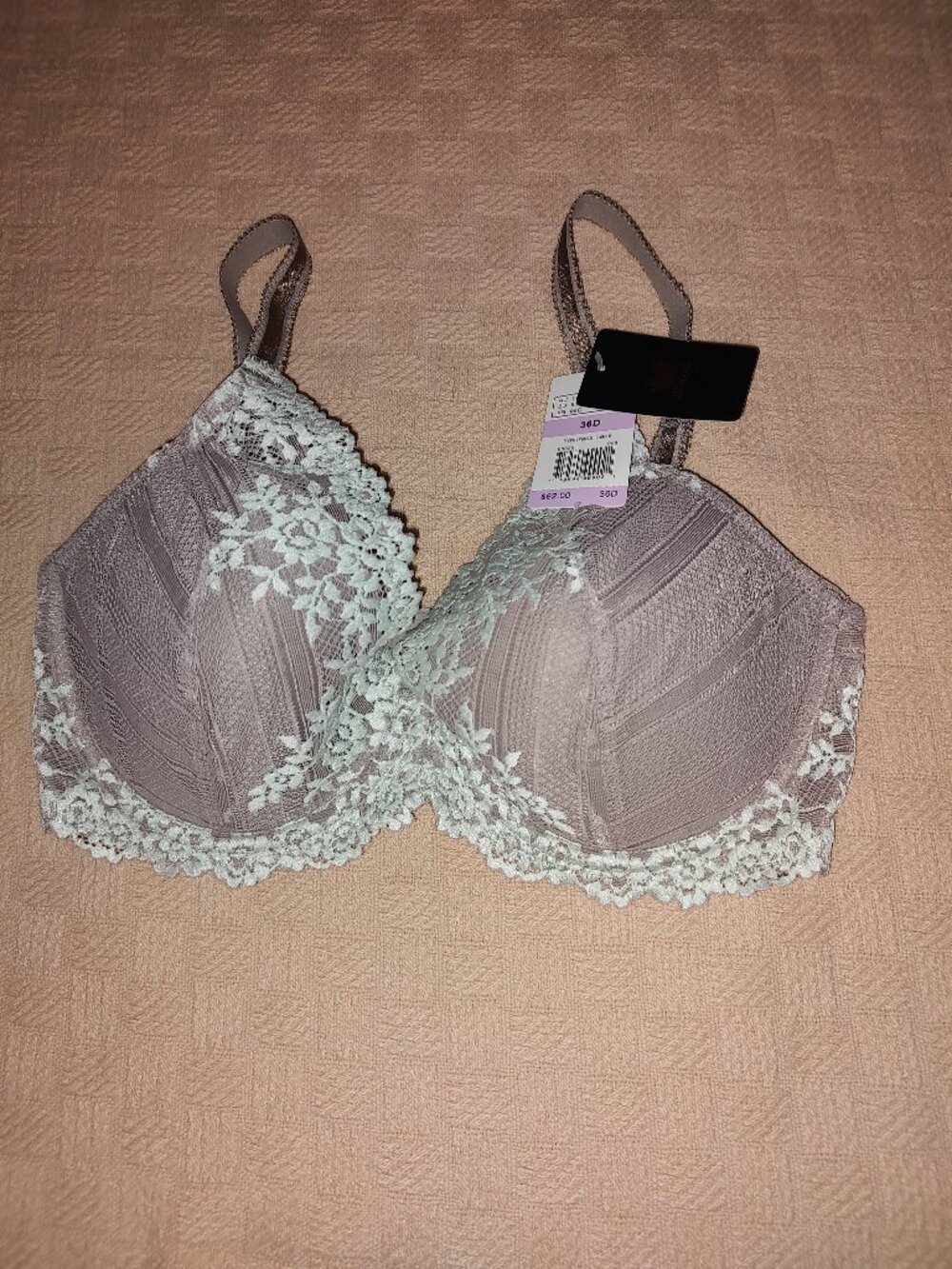 WACOAL EMBRACE LACE PLUNGE CONTOUR BRA SATELLITE/HUSHED GREEN #853291 NWT 36D
